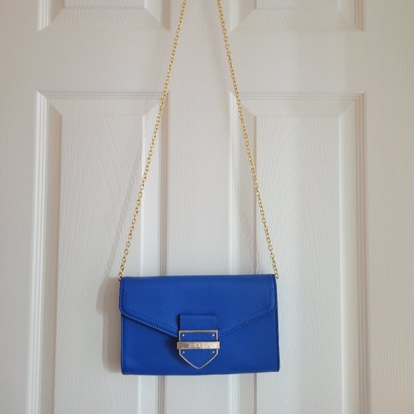 Aldo Blue Clutch with Gold Strap - Picture 1 of 4